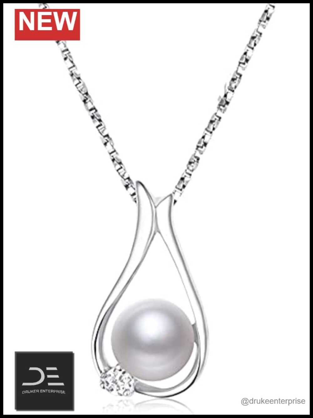 Genuine Pearl Pendant Necklace Sterling Silver with Gold Plating, Gift for Women